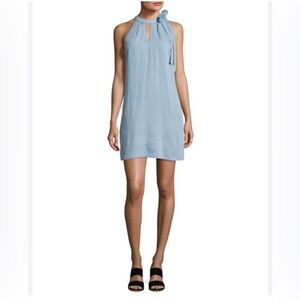 J Brand Esme Sleeveless Halter Light Blue Denim Chambray Neck Tie Dress XS